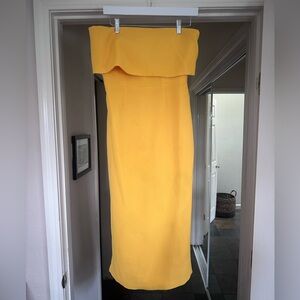 C/MEO Yellow Strapless Midi Dress